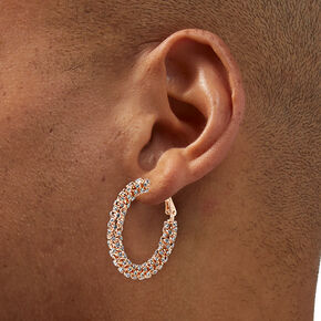 Rose Gold-tone Crystal 30mm Hoop Earrings ,