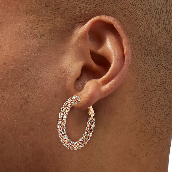 Rose Gold-tone Crystal 30mm Hoop Earrings ,