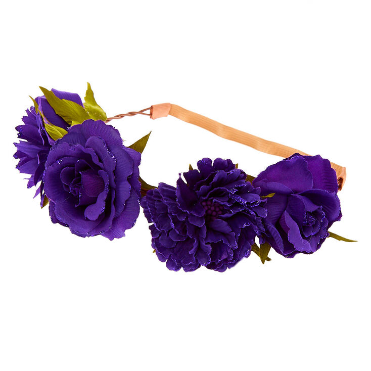 Claire's Couronne de fleurs avec roses violettes à paillettes