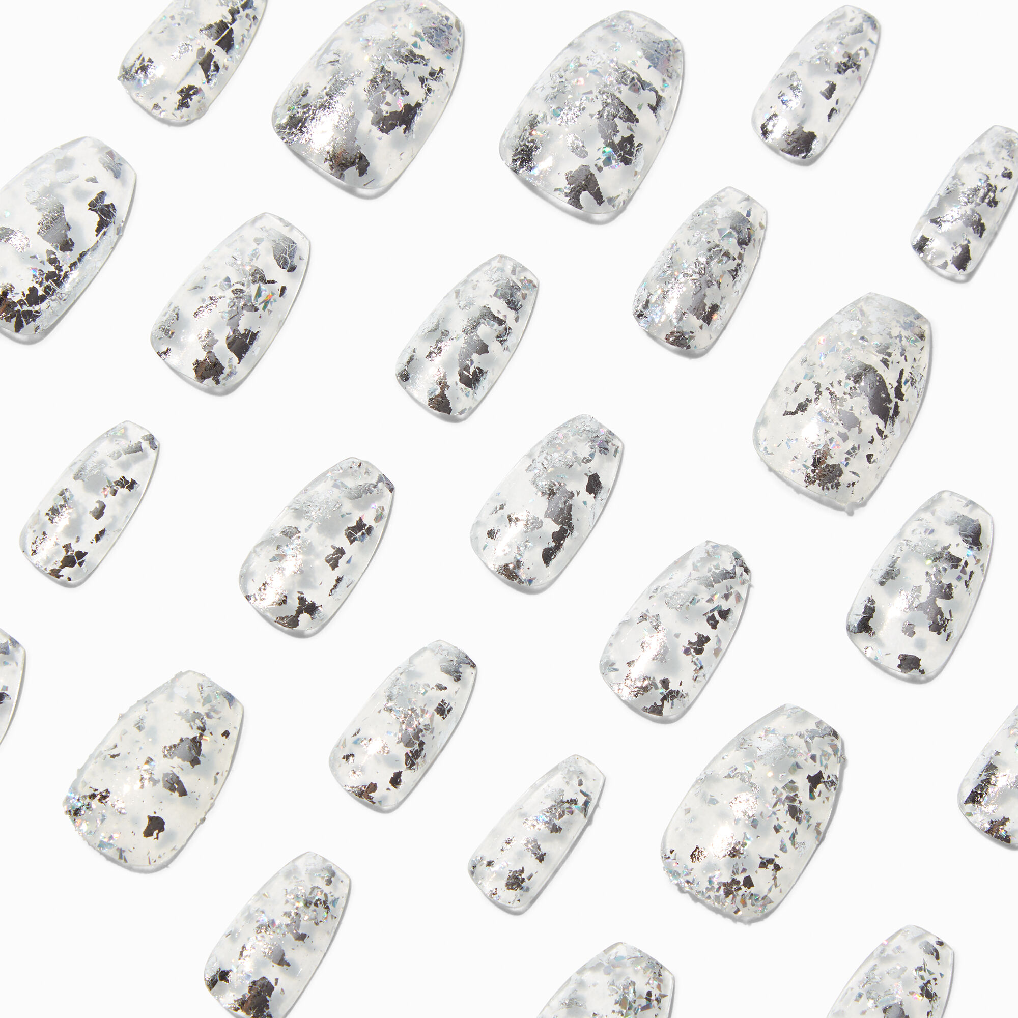 Claire's Faux ongles vegan ballerine moucheture couleur argentée - Lot de 24