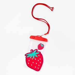 Pochette pour portable transparente r&eacute;sistante &agrave; l&rsquo;eau imprim&eacute; fraise rouge avec cordon tour de cou,