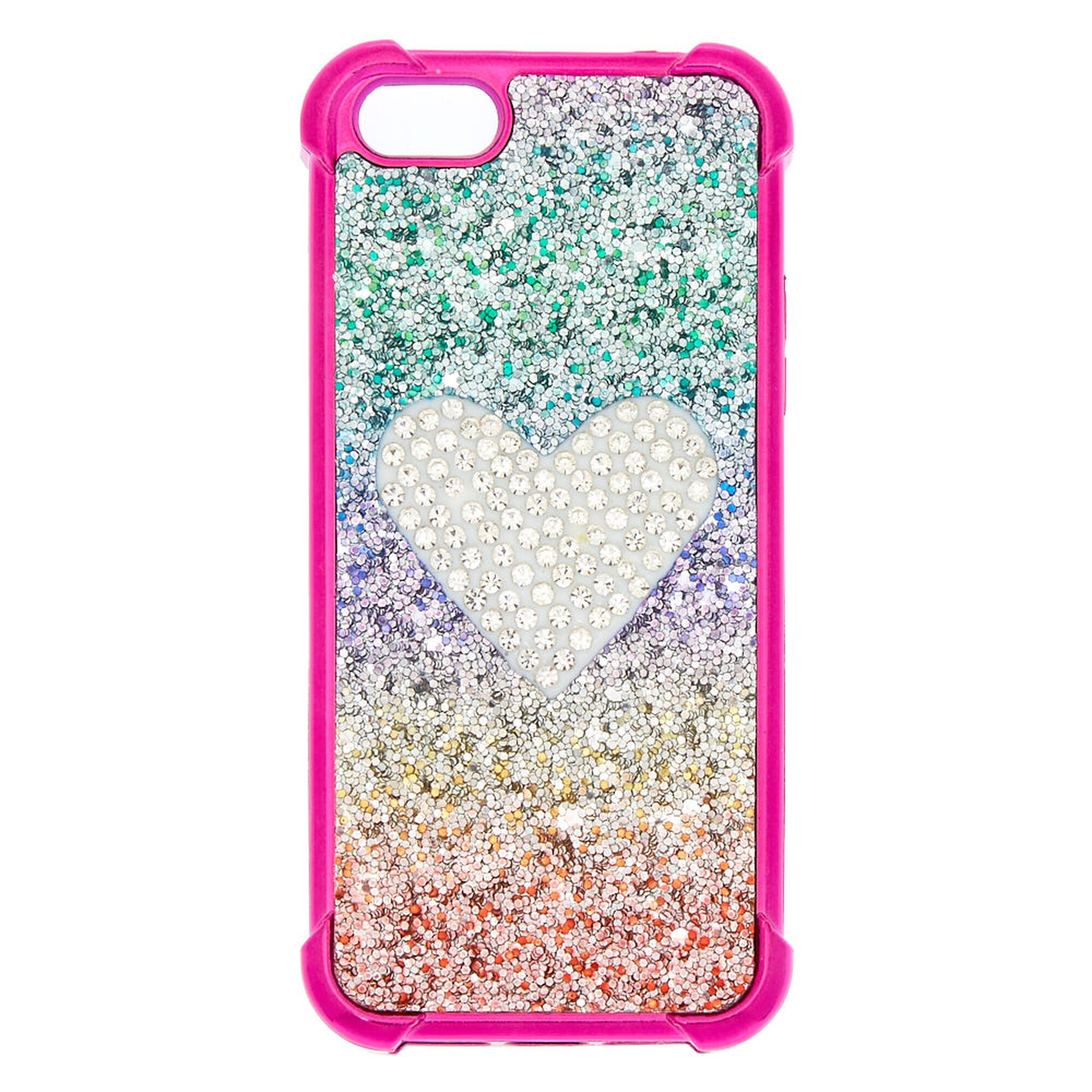 Rainbow Glitter Heart Protective Phone Case | Claire's US