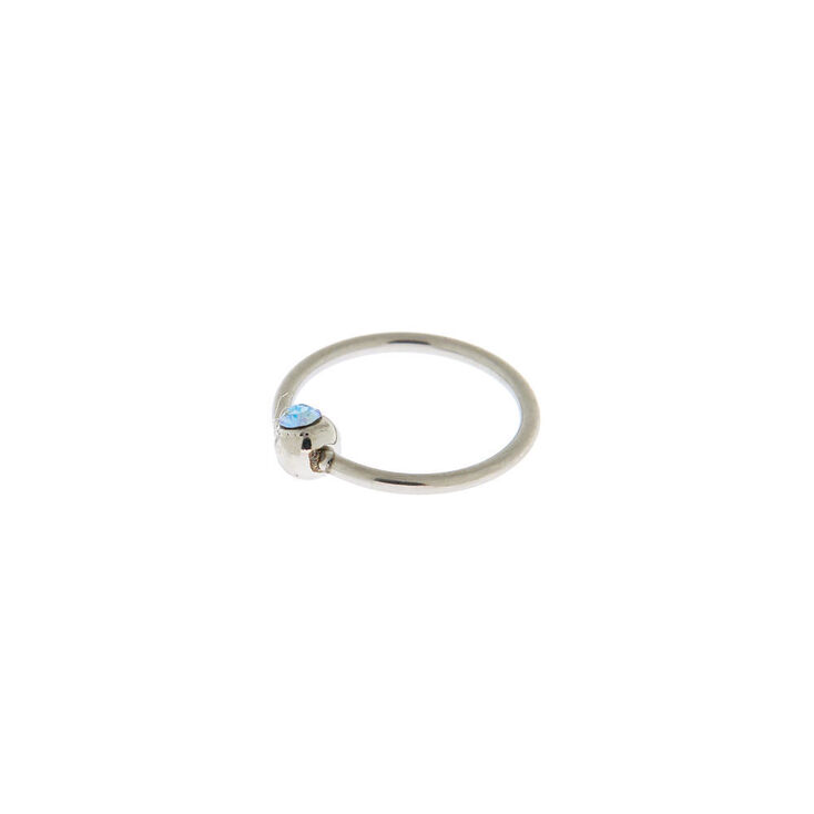 Silver 20G Swarovski&reg; Crystal Hoop Nose Ring - Blue,
