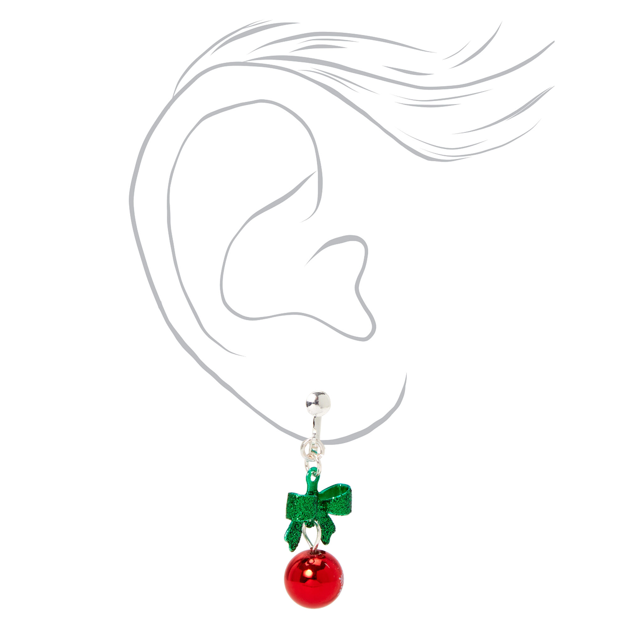 Silver 1" Christmas Bells Clip On Drop Earrings,