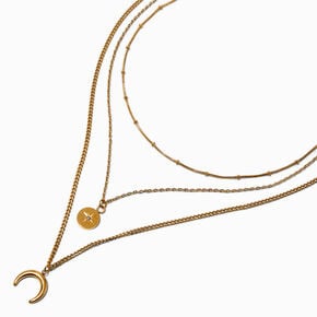 Gold-tone Horn Charm Multi-Strand Necklace,