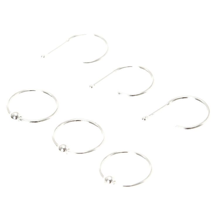 Sterling Silver 22G Basic Stud &amp; Hoop Nose Rings - 6 Pack,