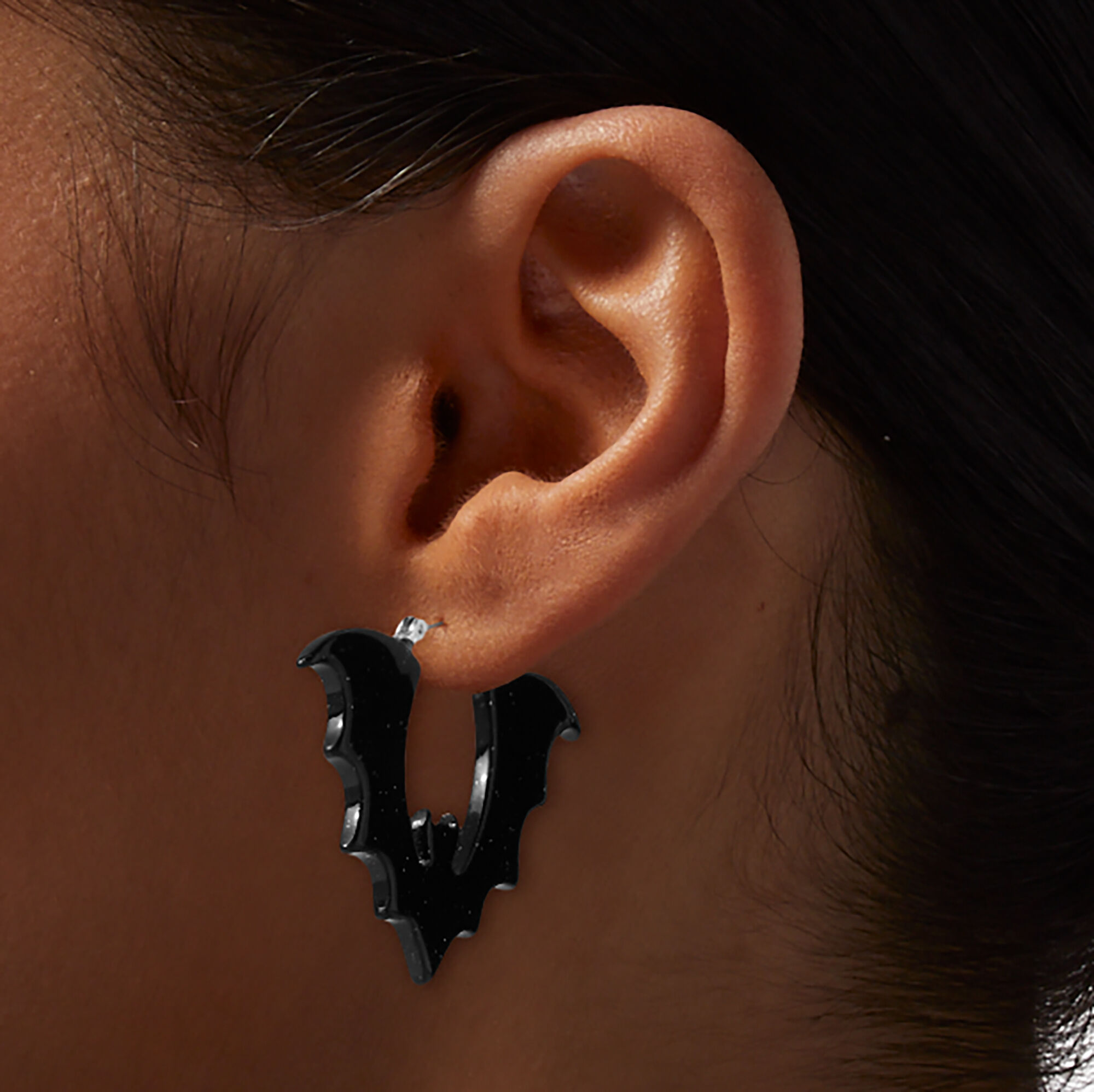 Black Glitter Bat Hoop Earrings