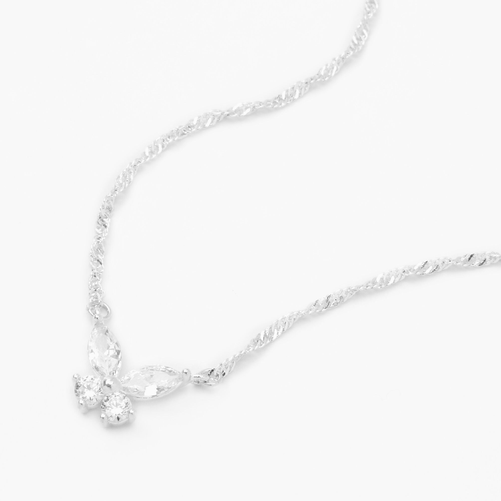 Silver Cubic Zirconia Butterfly Pendant Necklace Claire s US