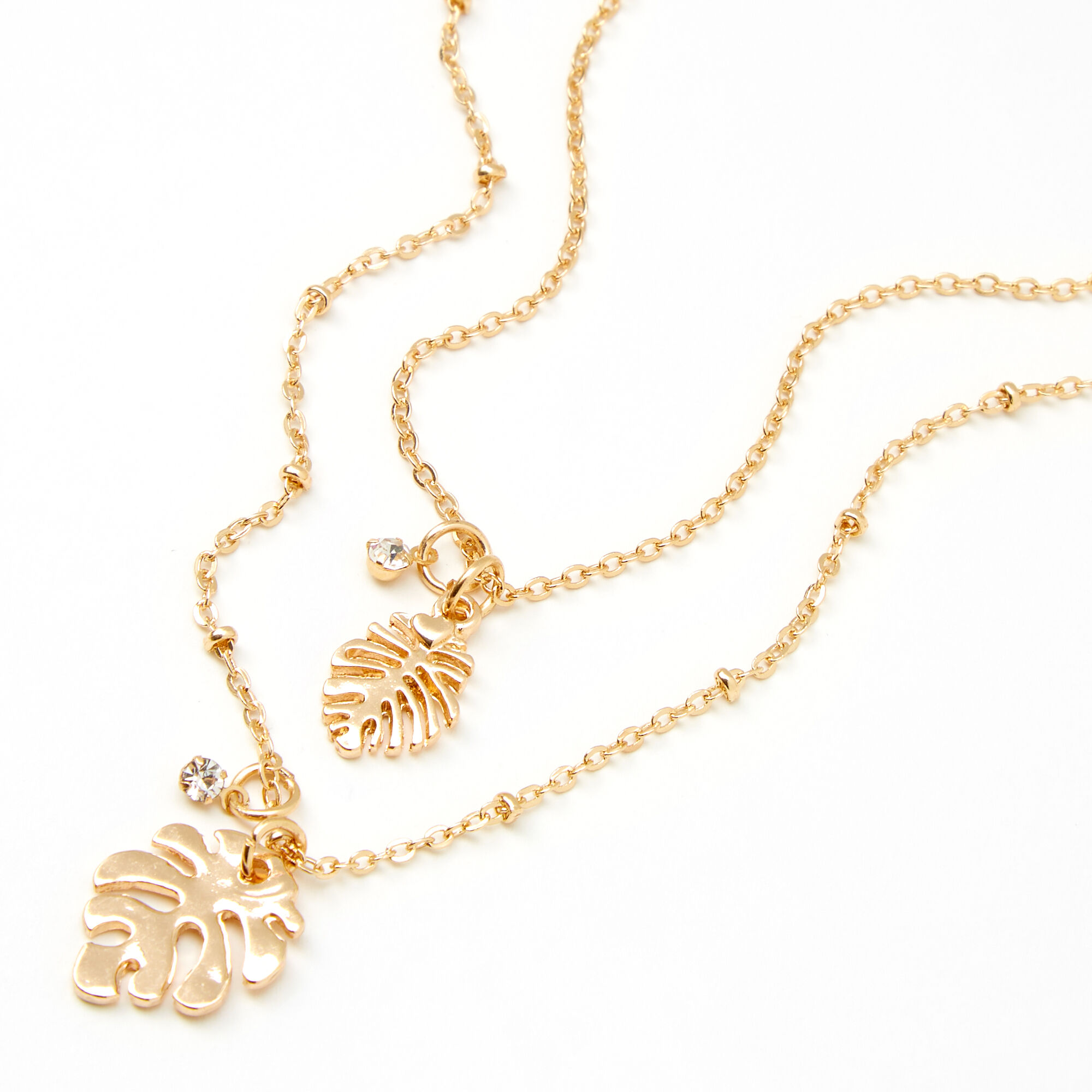 Gold Palm Leaf Multi Strand Pendant Necklace,