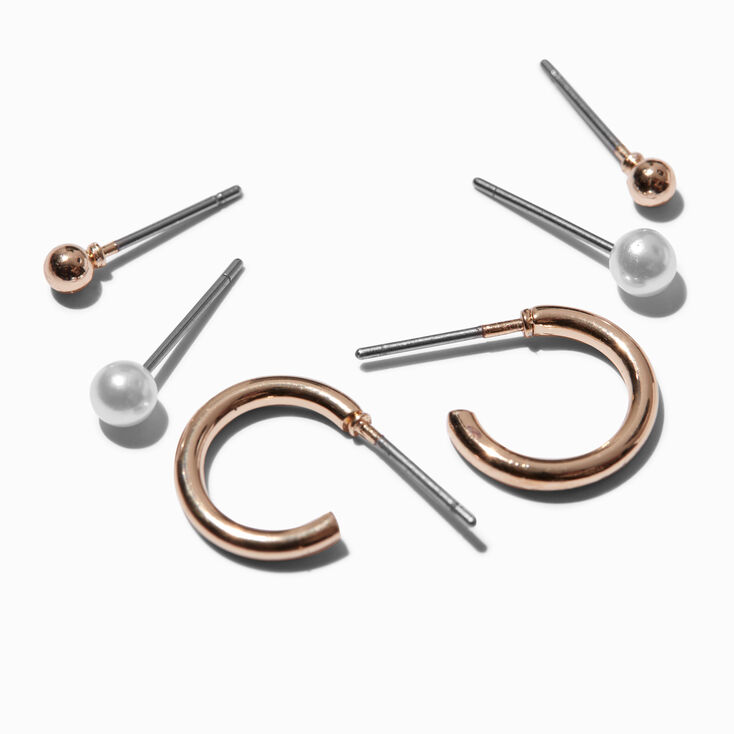 Gold-tone Pearl Earring Stackables Set - 3 Pack,