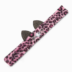 Pink Fuzzy Leopard Snap Bracelet ,