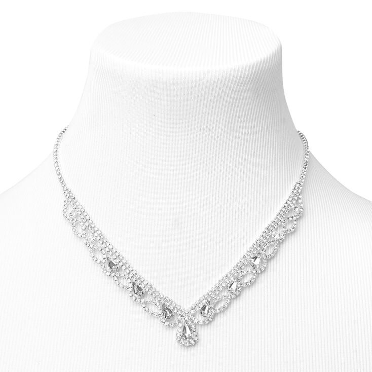 Silver Rhinestone Scalloped V Jewelry Set - 2 Pack,