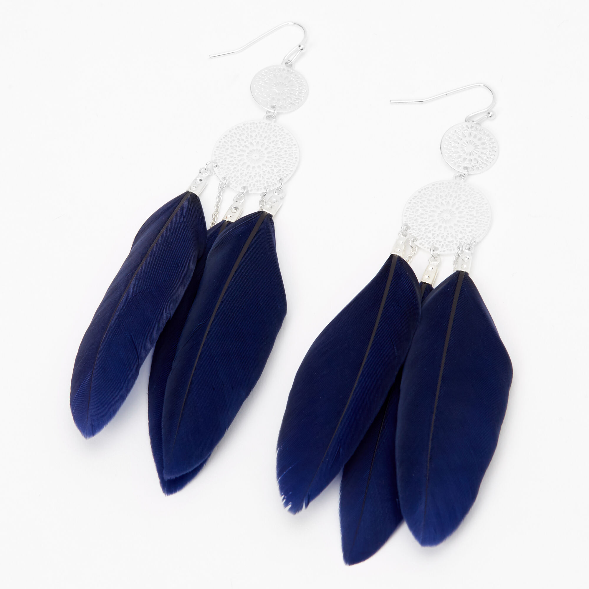 Navy blue cheap feather earrings
