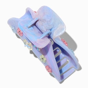 Pearlized Blue Flower &amp; Bow Icons Hair Claw,