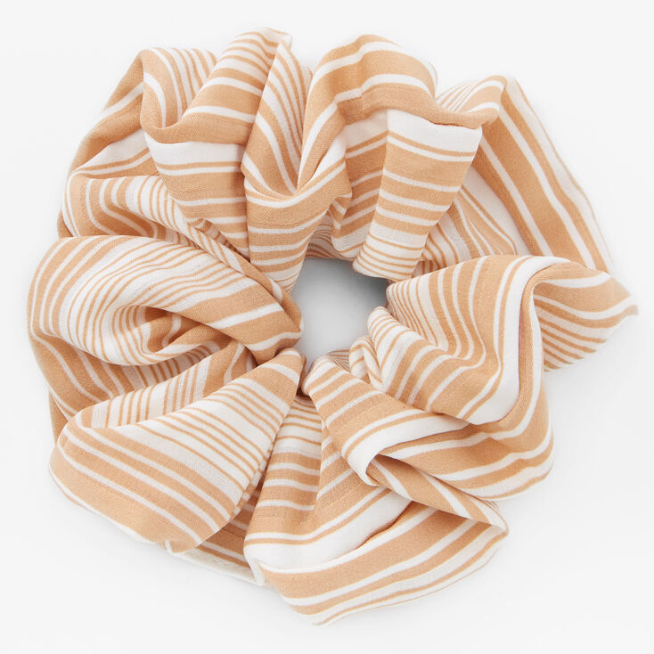 Tan &amp; White Striped Giant Hair Scrunchie,