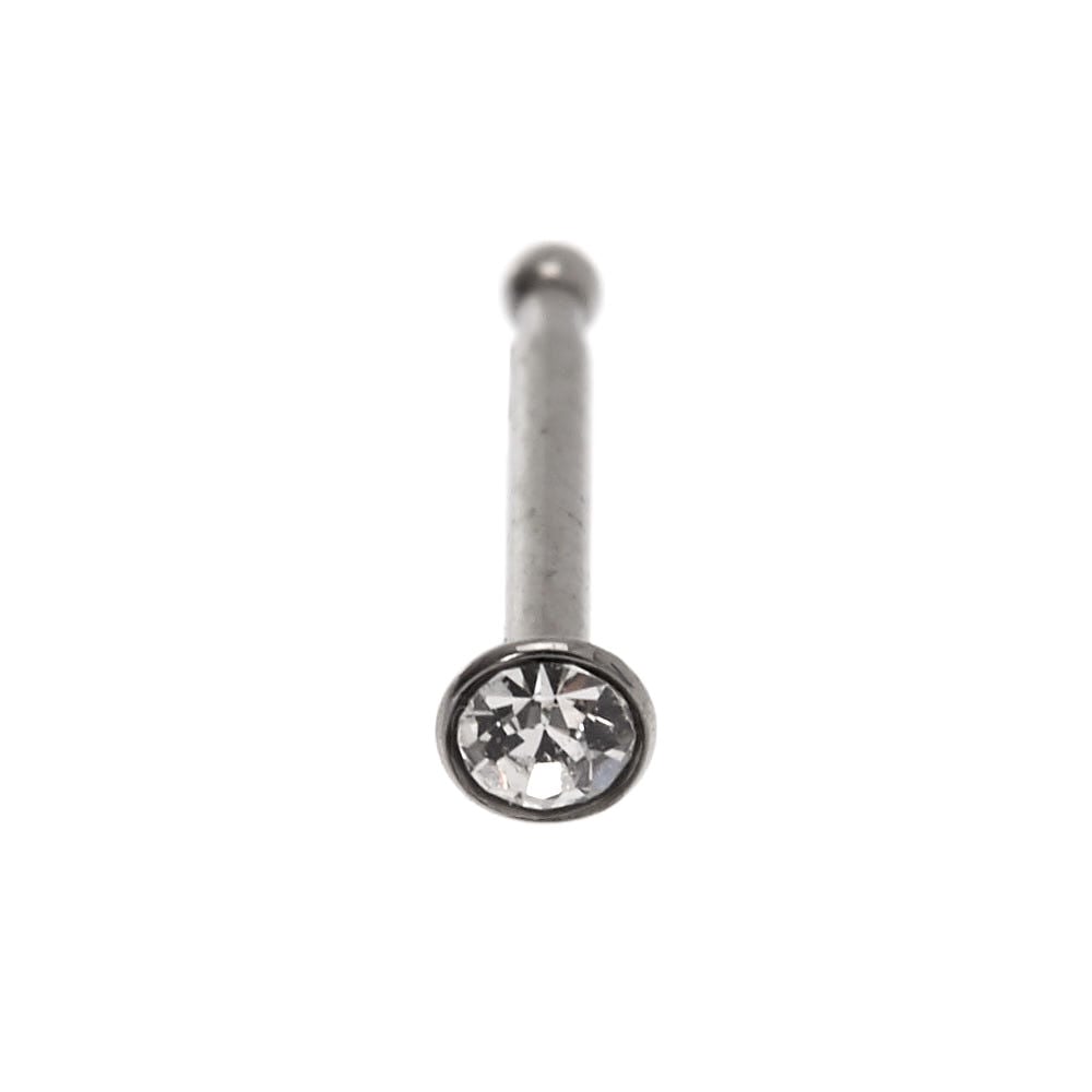 20G Silver-tone Stainless Steel Crystal Nose Stud,