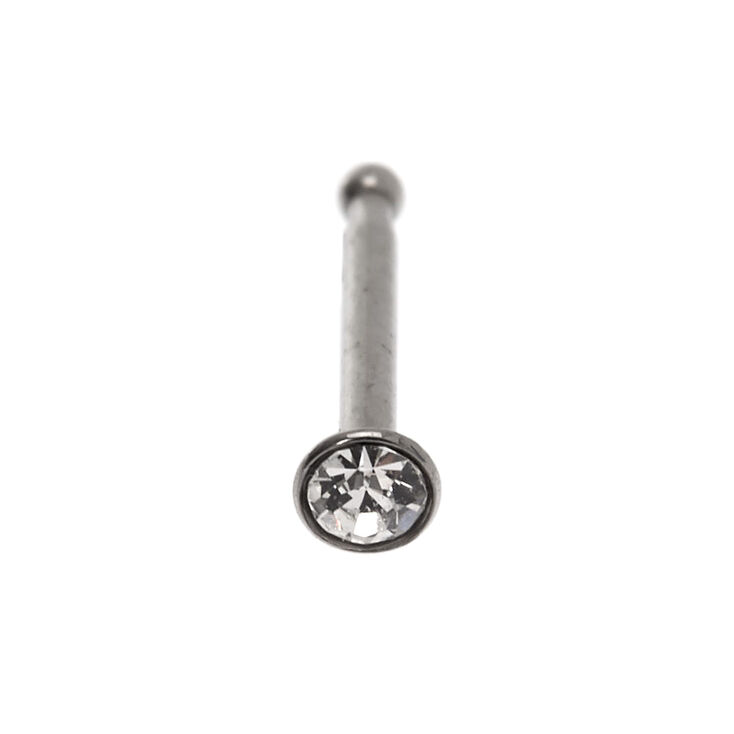 20G Silver-tone Stainless Steel Crystal Nose Stud,