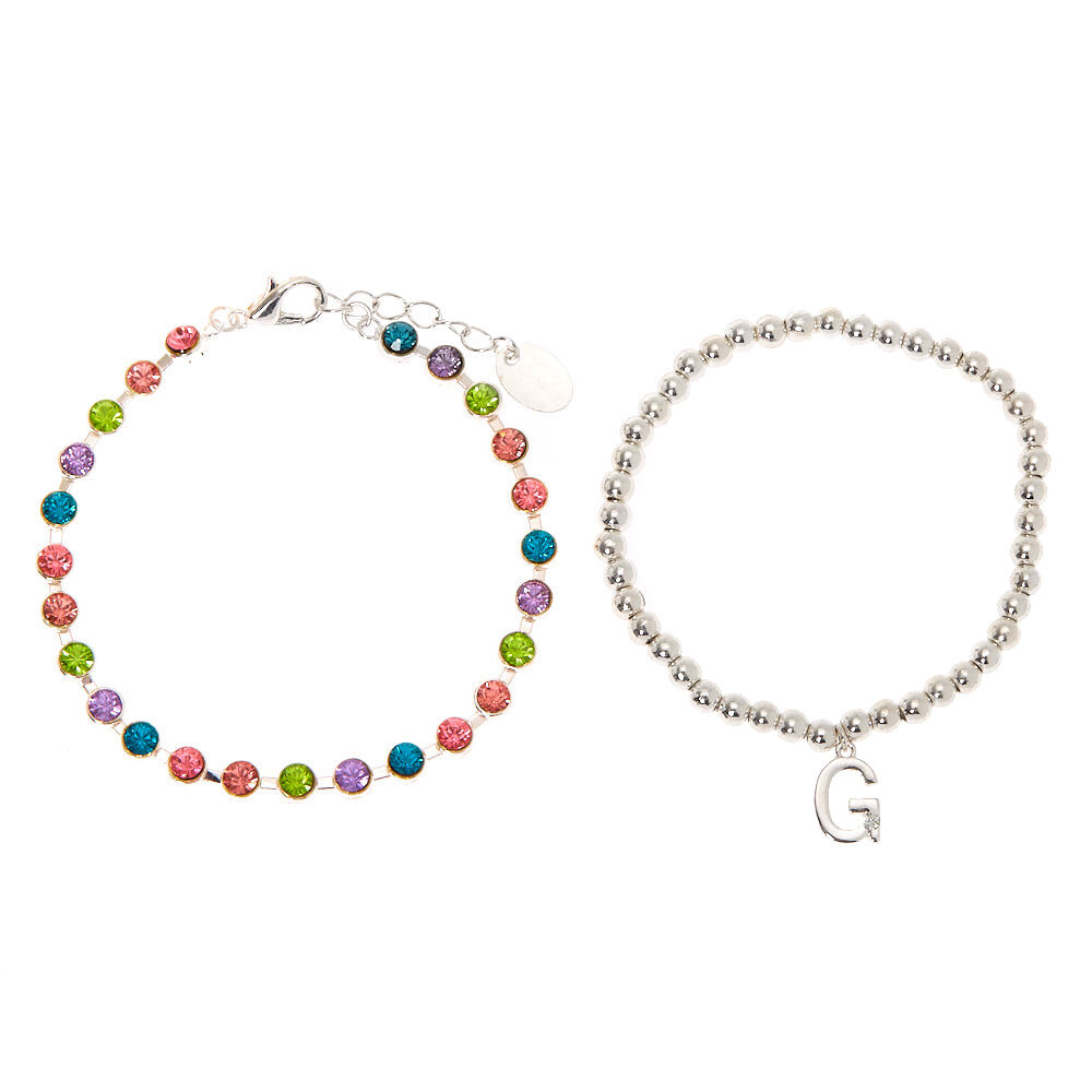 Silver Rainbow Initial Jewellery Gift Set - G, 4 Pack,