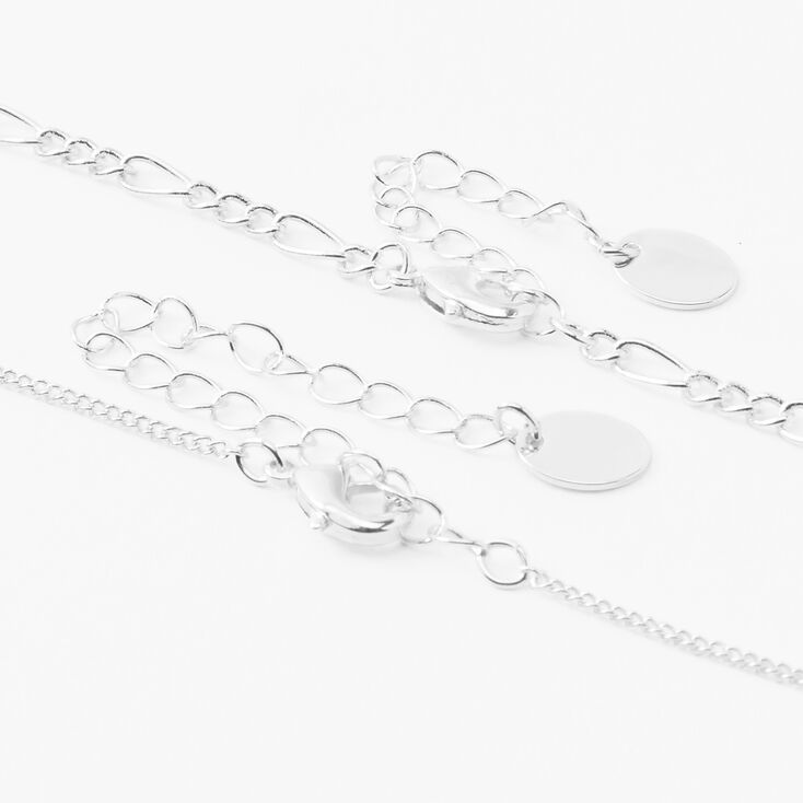 Silver Initial Hexagon Pendant Chain Necklace Set - 2 Pack, J,