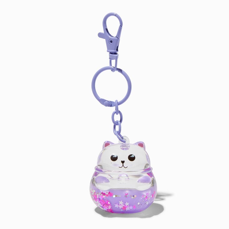Lucky Cat Water-Filled Glitter Keychain,