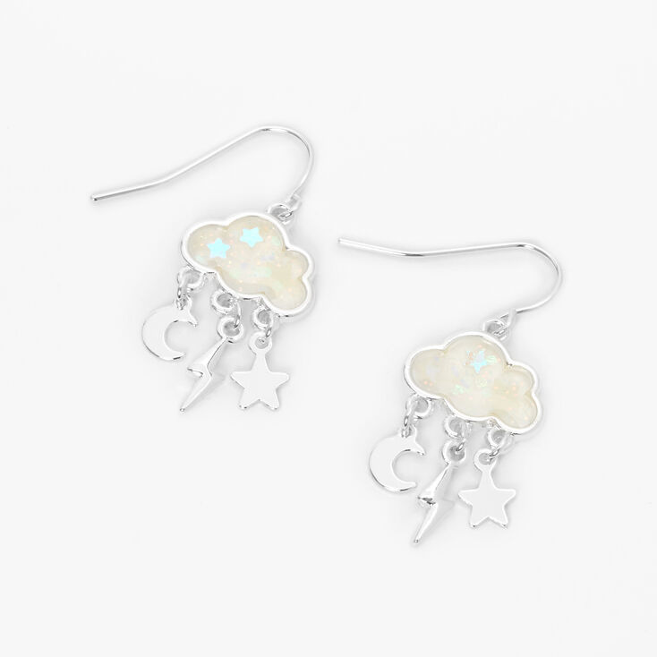 Silver 0.5&#39;&#39; Glow In The Dark Cloud Drop Earrings,