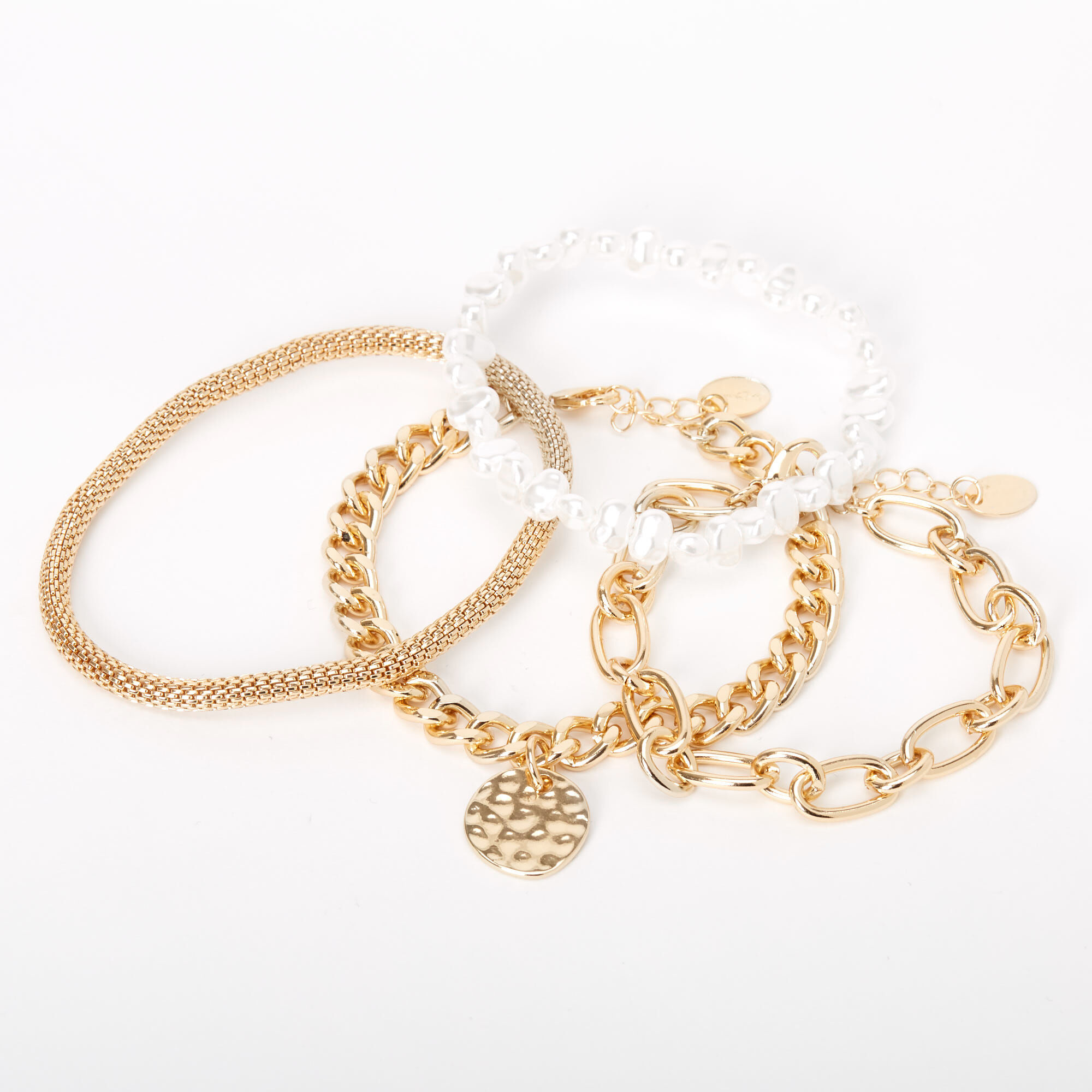 Gold Pearl Chain Mixed Bracelets - 4 Pack,