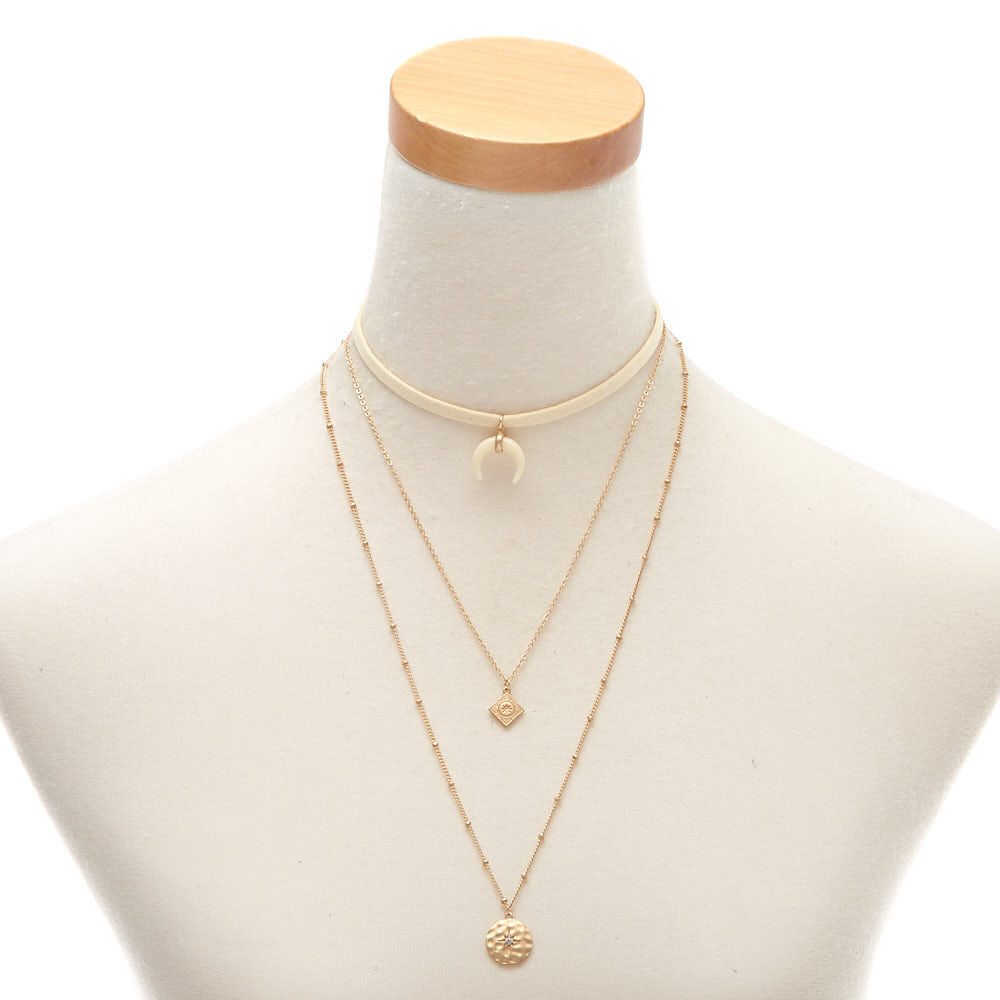 Gold Horn Choker Multi Strand Necklaces - 2 Pack,