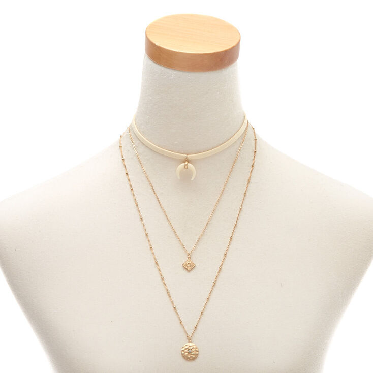Claire's Colliers ras-de-cou multi-rangs avec pendentif corne couleur doré