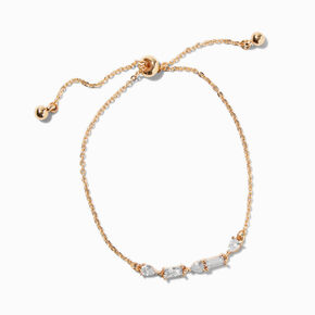 Gold-tone Cubic Zirconia Mixed Geometric Bolo Bracelet,