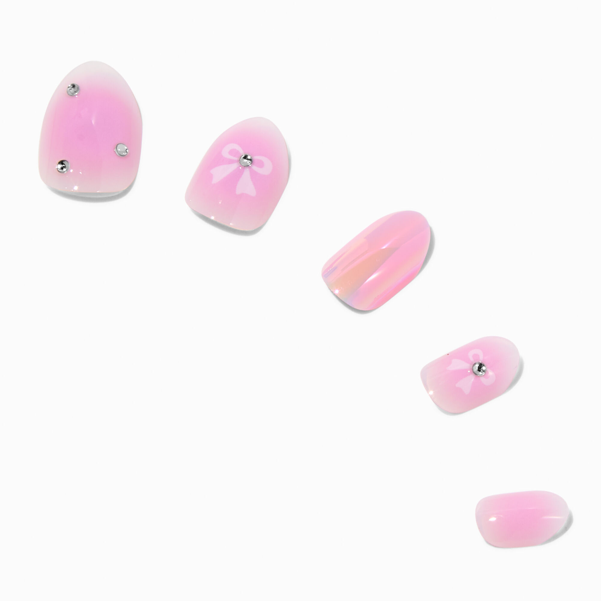 Pink Bow Chrome Stiletto Press On Vegan Faux Nail Set - 24 Pack,