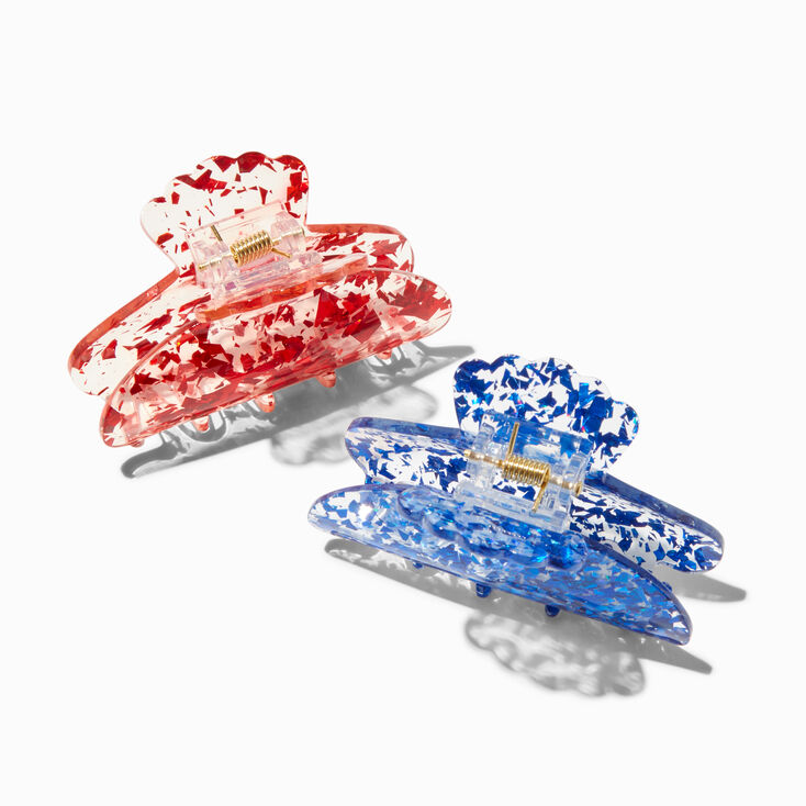Red &amp; Blue Glitter Hair Claws - 2 Pack,