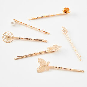 Gold Filigree Floral Butterfly Hair Pins - 6 Pack,