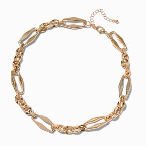 Gold-tone Chunky Mixed Chain Link Choker Necklace,
