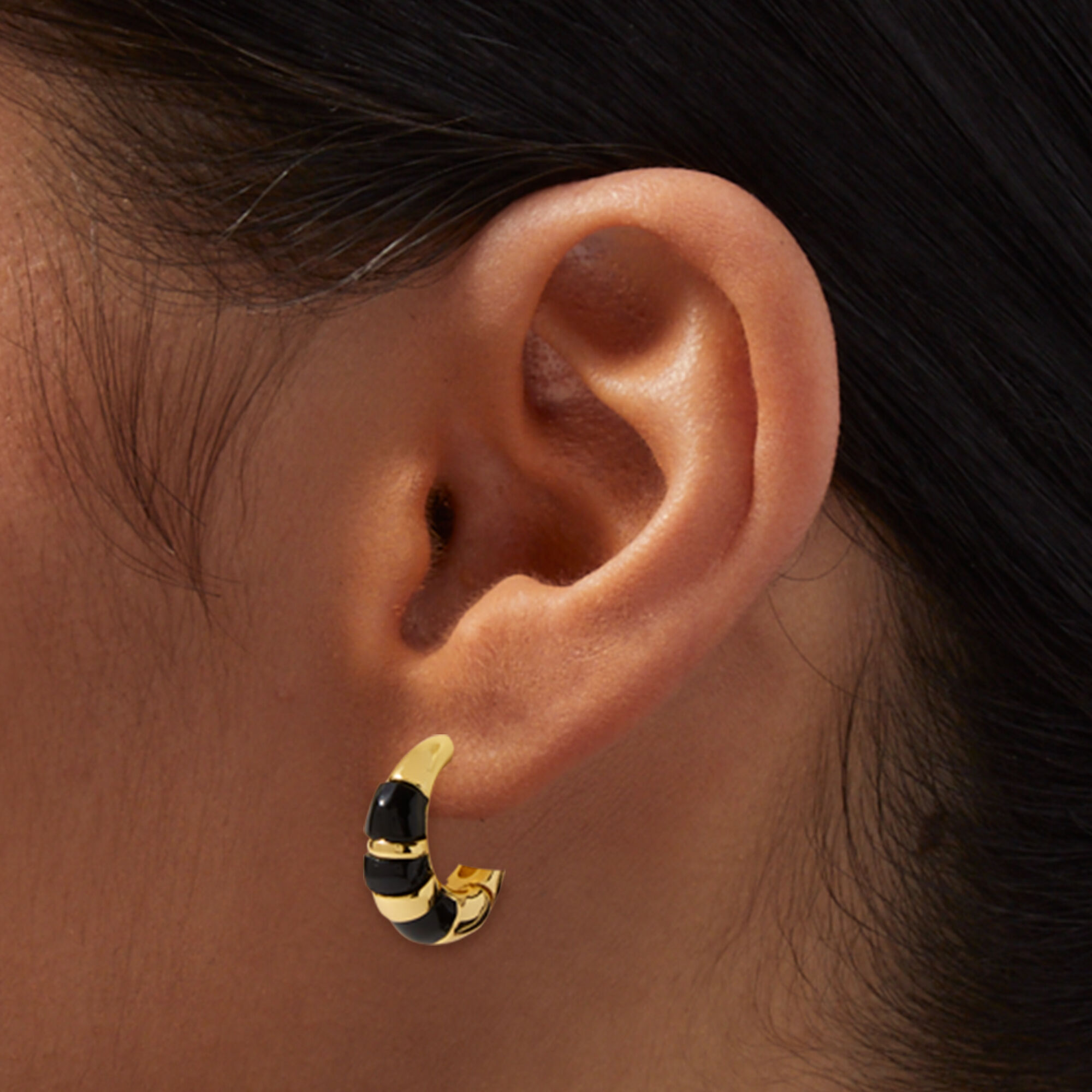 JAM RICO x Claire s 18k Yellow Gold Black Colorblock Hoop Earrings