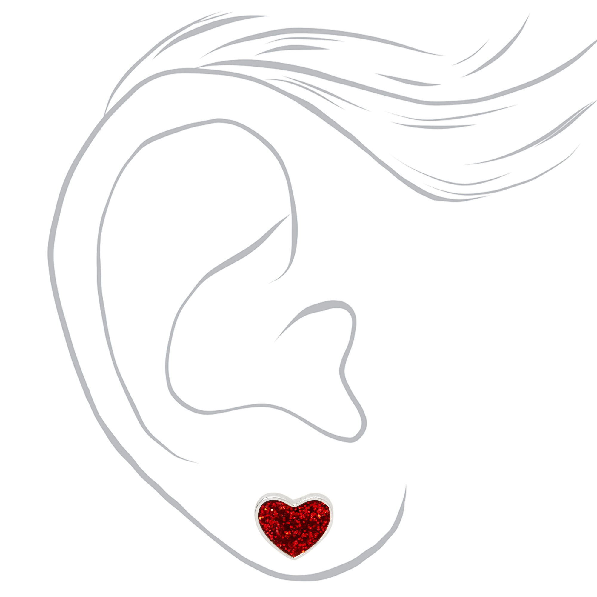 Red Glitter Heart Stud Earrings,