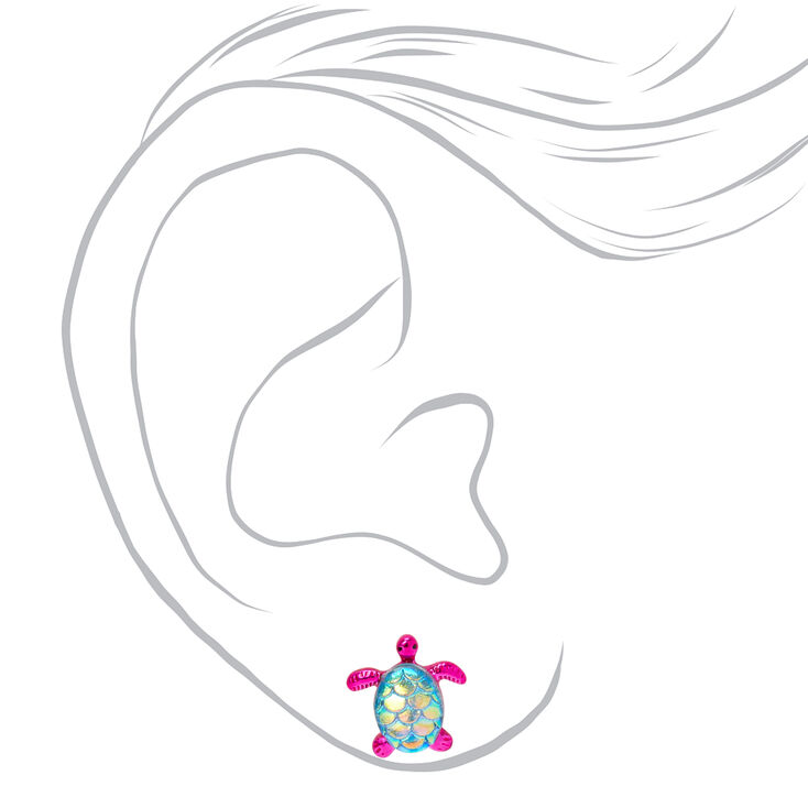 Sterling Silver Post Purple Mermaid Turtle Stud Earrings,