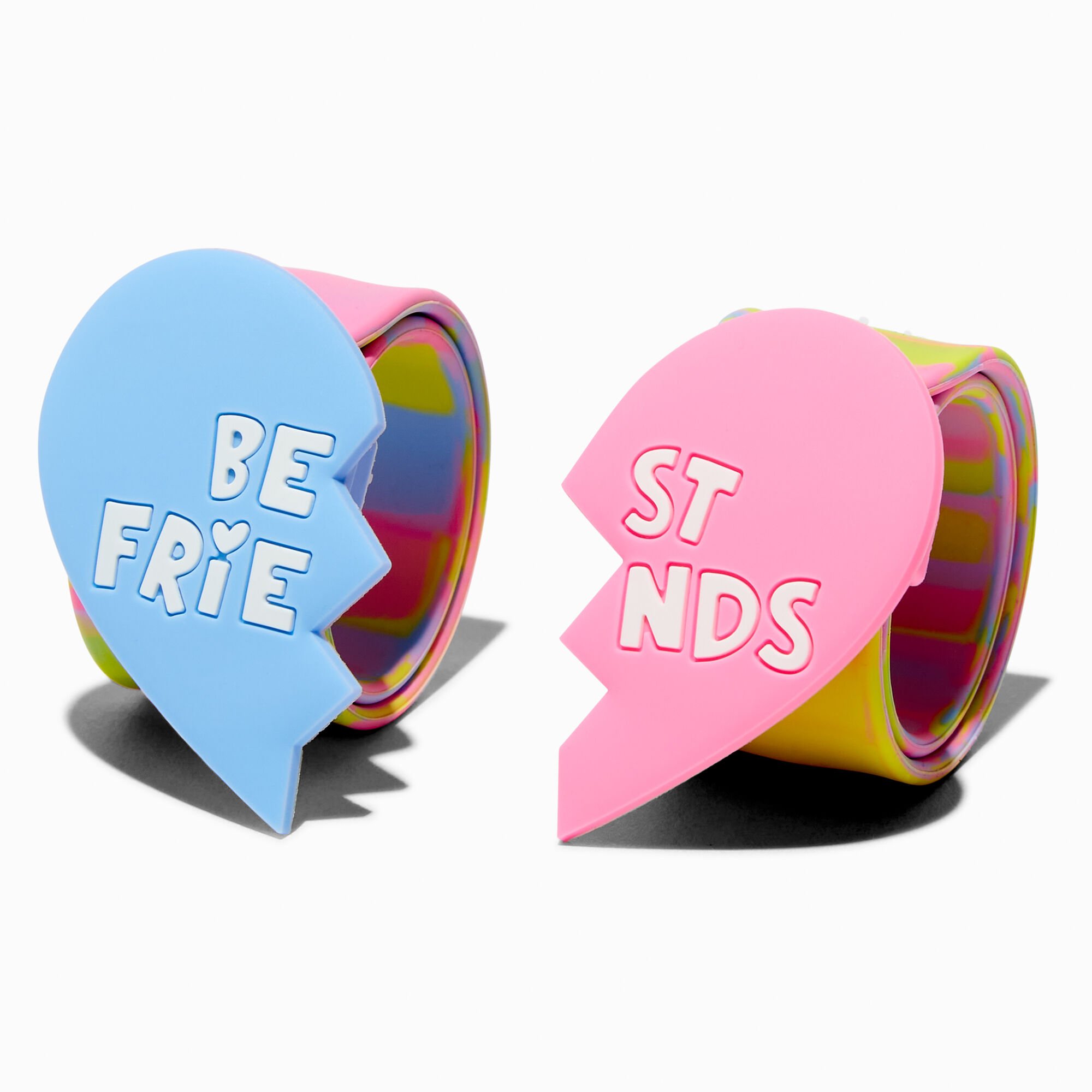 View Claires Best Friends Split Heart Slap Bracelets 2 Pack Rainbow information