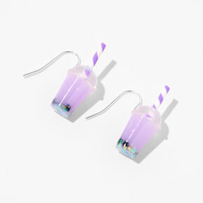 Purple 1&quot; Bubble Tea Drop Earrings,