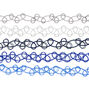 Tattoo Choker Necklaces - Blue, 5 Pack,