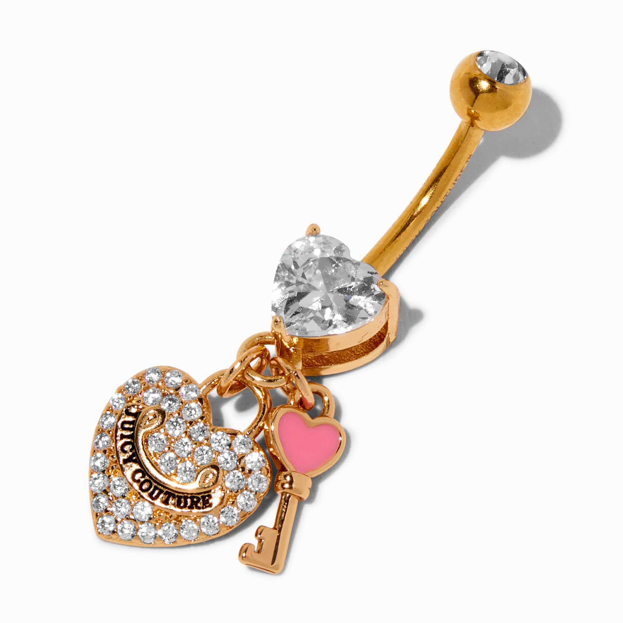 Juicy Couture Gold-tone Stainless Steel Lock & Key Dangle 14G Belly Bar,