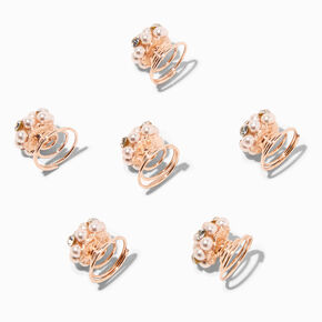 Rose Gold Pearl &amp; Rhinestone Cluster Hair Spinners - 6 Pack,