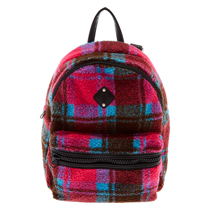 Plaid Sherpa Small Backpack | Claire's US