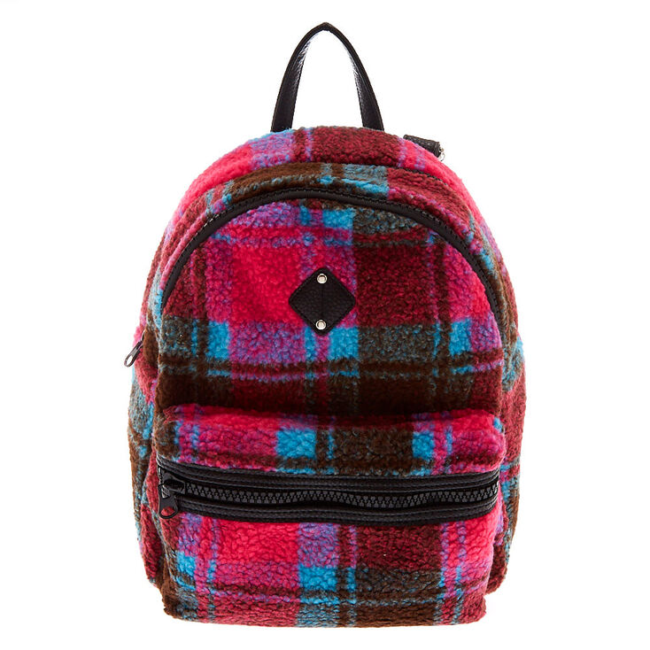 Claire's Sac à dos de taille moyenne à motif écossais de style sherpa