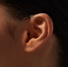 Gold-tone Titanium Cubic Zirconia Flower 18G Flat Back &amp; Clicker Helix Earrings - 3 Pack,