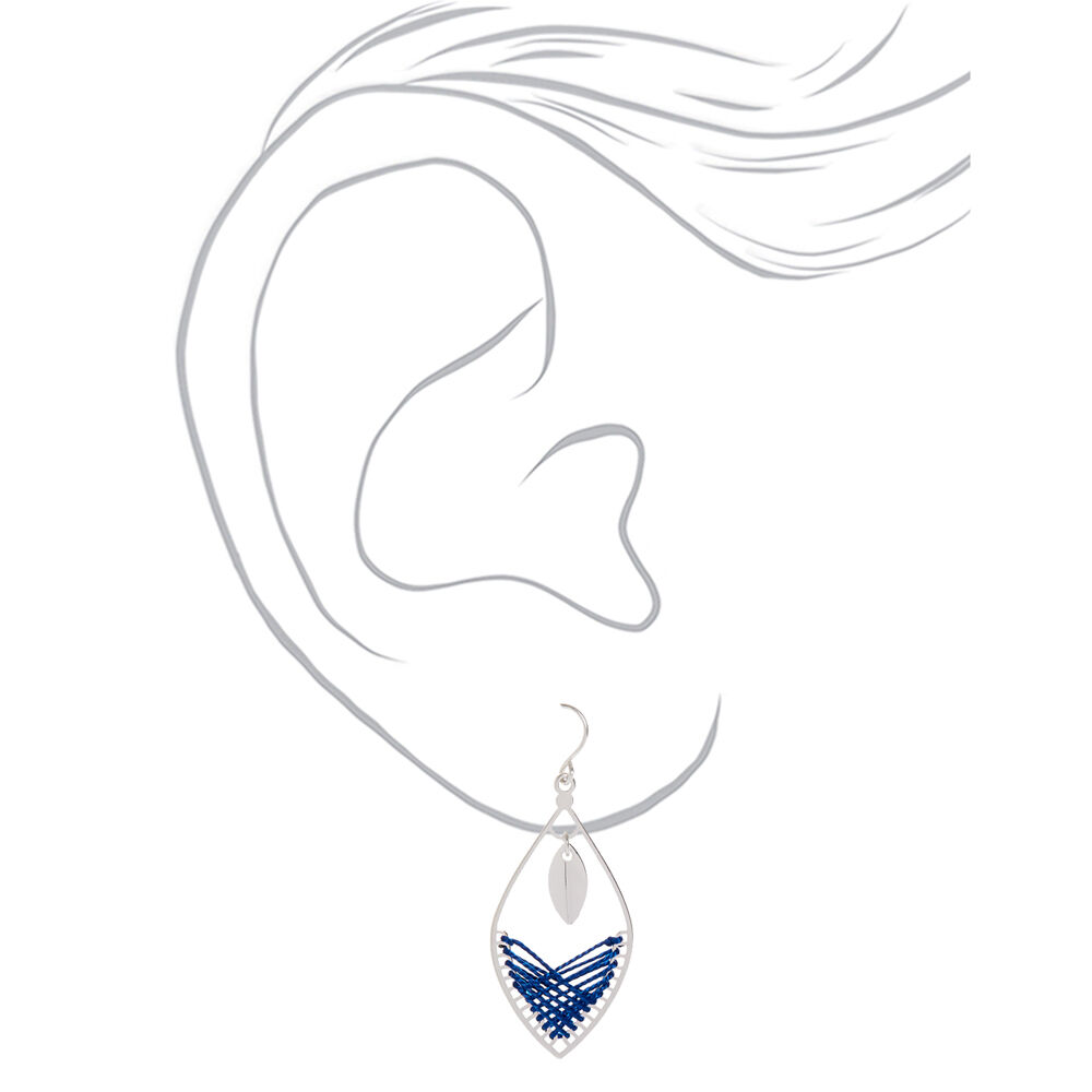 Silver 1.5" Threaded Drop Earrings - Blue,