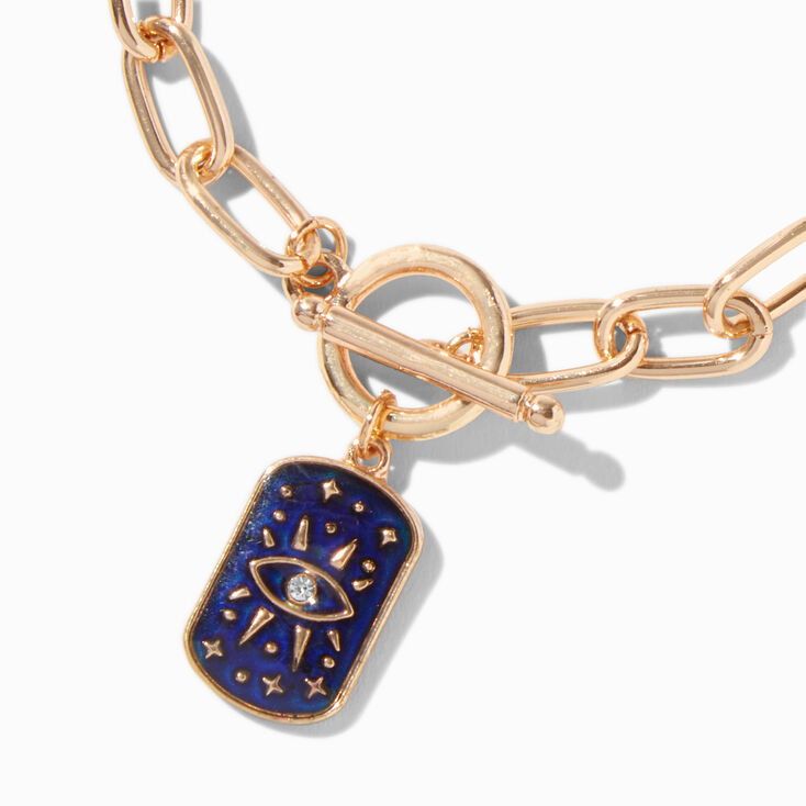 Gold-tone Mood Evil Eye Toggle Chain Bracelet ,