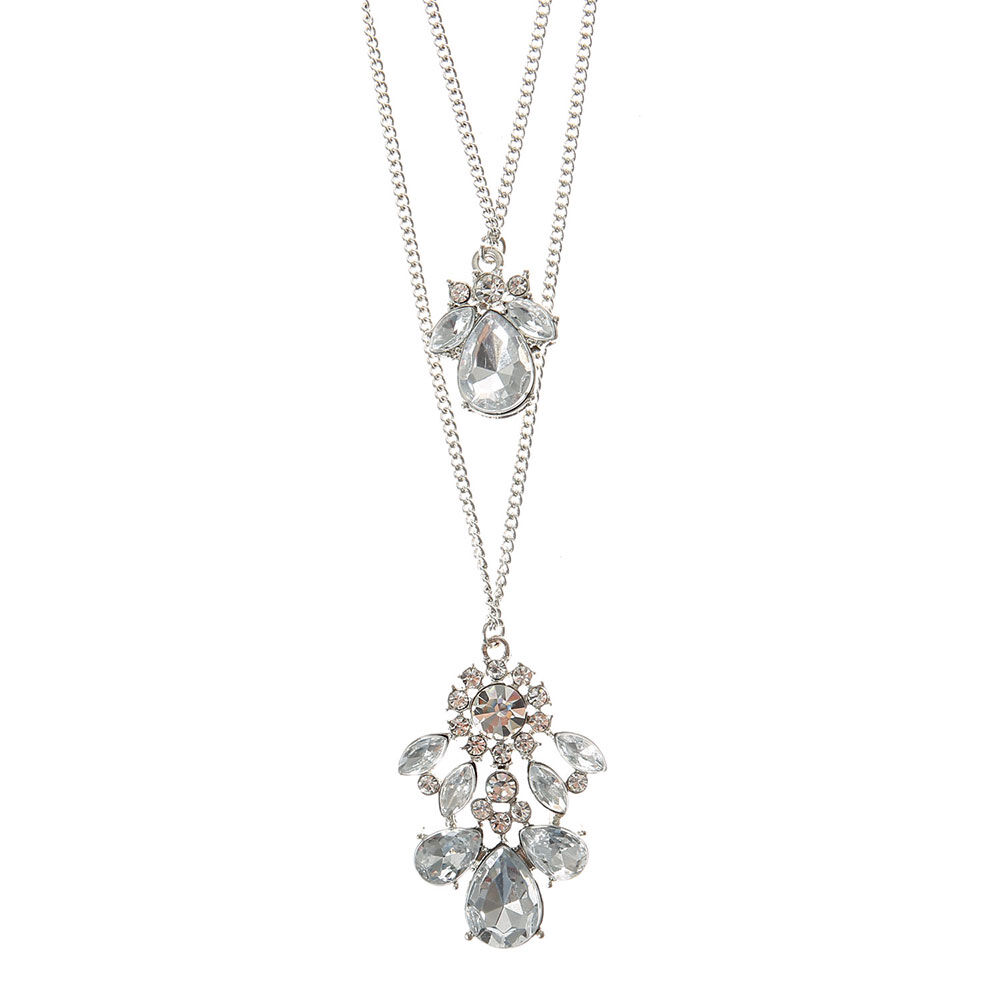 Embellished Teardrop Long Multi Strand Necklace,