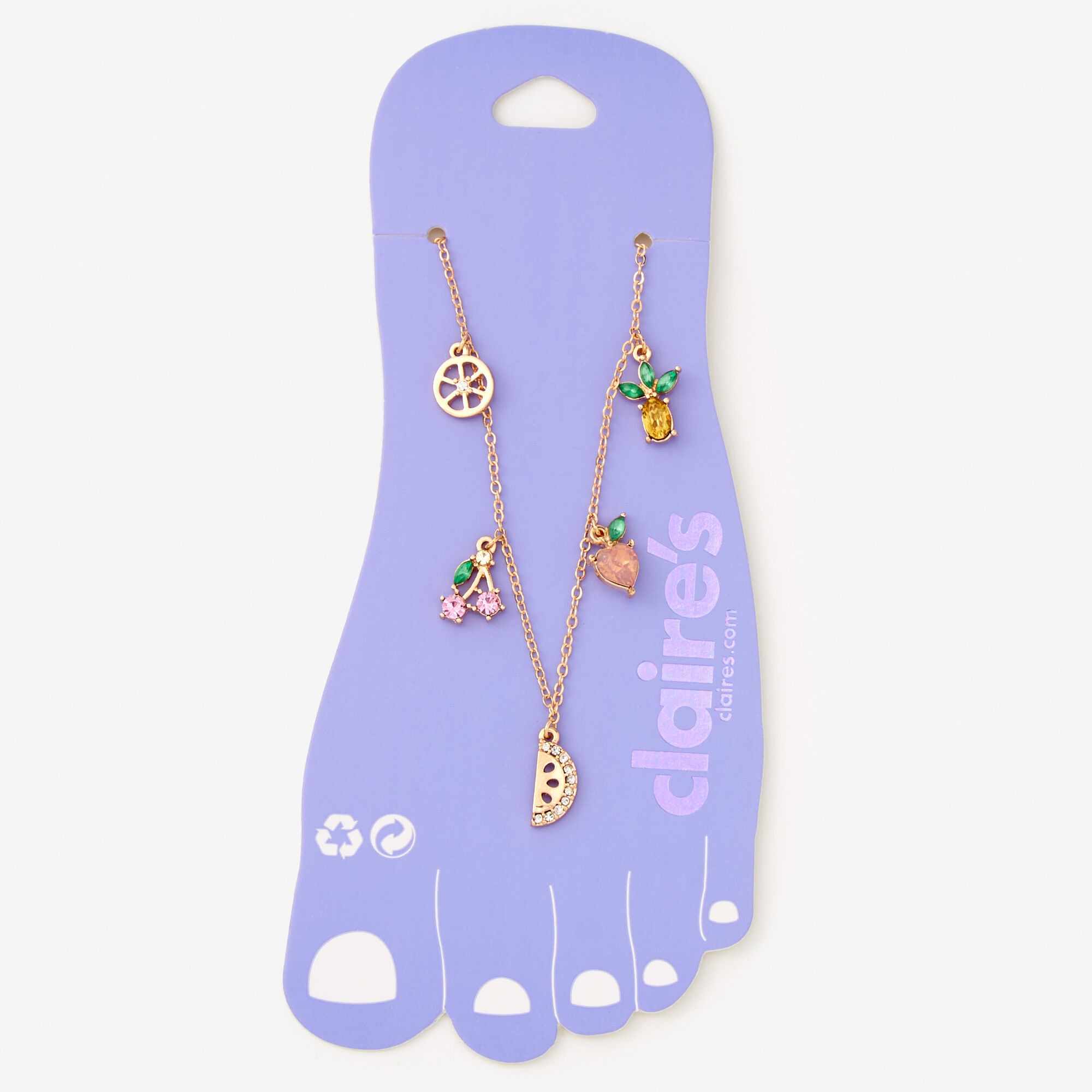 Gold Fruit Charm Chain Anklet Claire s US