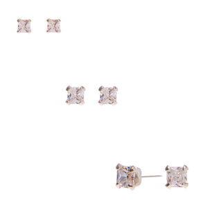 Sterling Silver Cubic Zirconia Square Stud Earrings - 3MM, 4MM, 5MM,