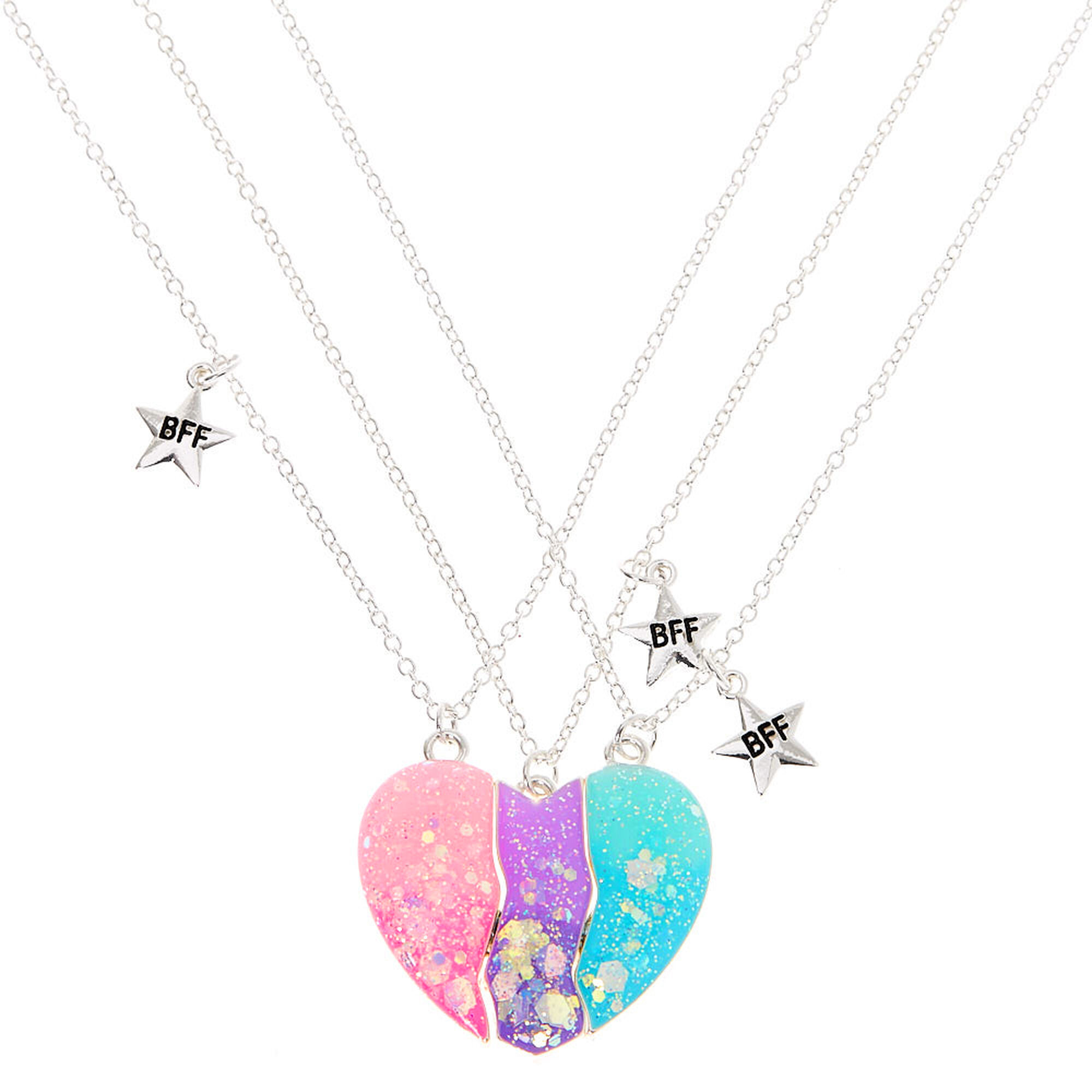 Silver Best Friends Pastel Heart Pendant Necklaces - 3 Pack | Claire's US
